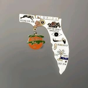 Lions Club Vtg Dist. 35-A Hollywood FL, Huge (3”x 2”) Copper Pinback Pin - Rare